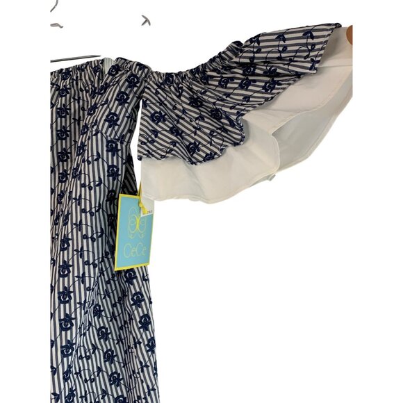 CeCe Indigo Sky Off-The-Shoulder Embroider Dress Mini Size 2 NWT - Picture 4 of 10